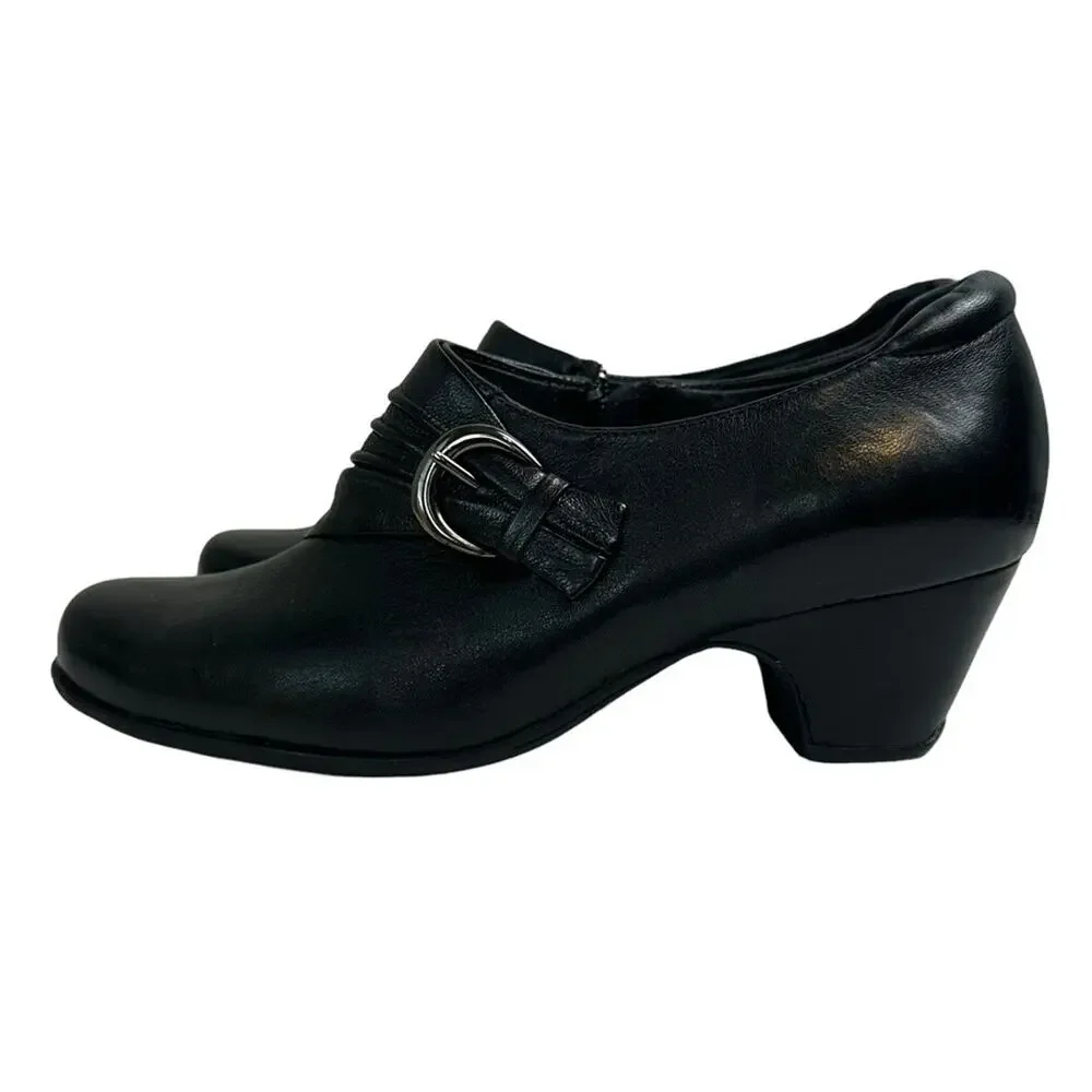 Clarks Sugar Charm Bootie Style Pump Shoe Heels Black Leather Size 7